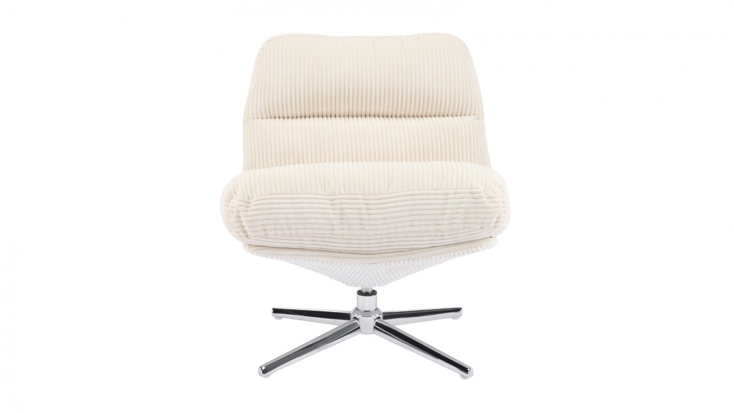 Fauteuil pivotant en velours cotelé beige et piètement chromé - Julia