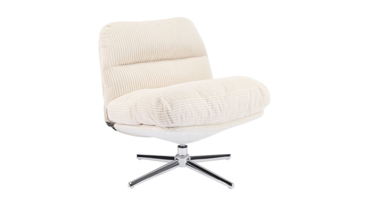 Fauteuil pivotant en velours cotelé beige et piètement chromé - Julia
