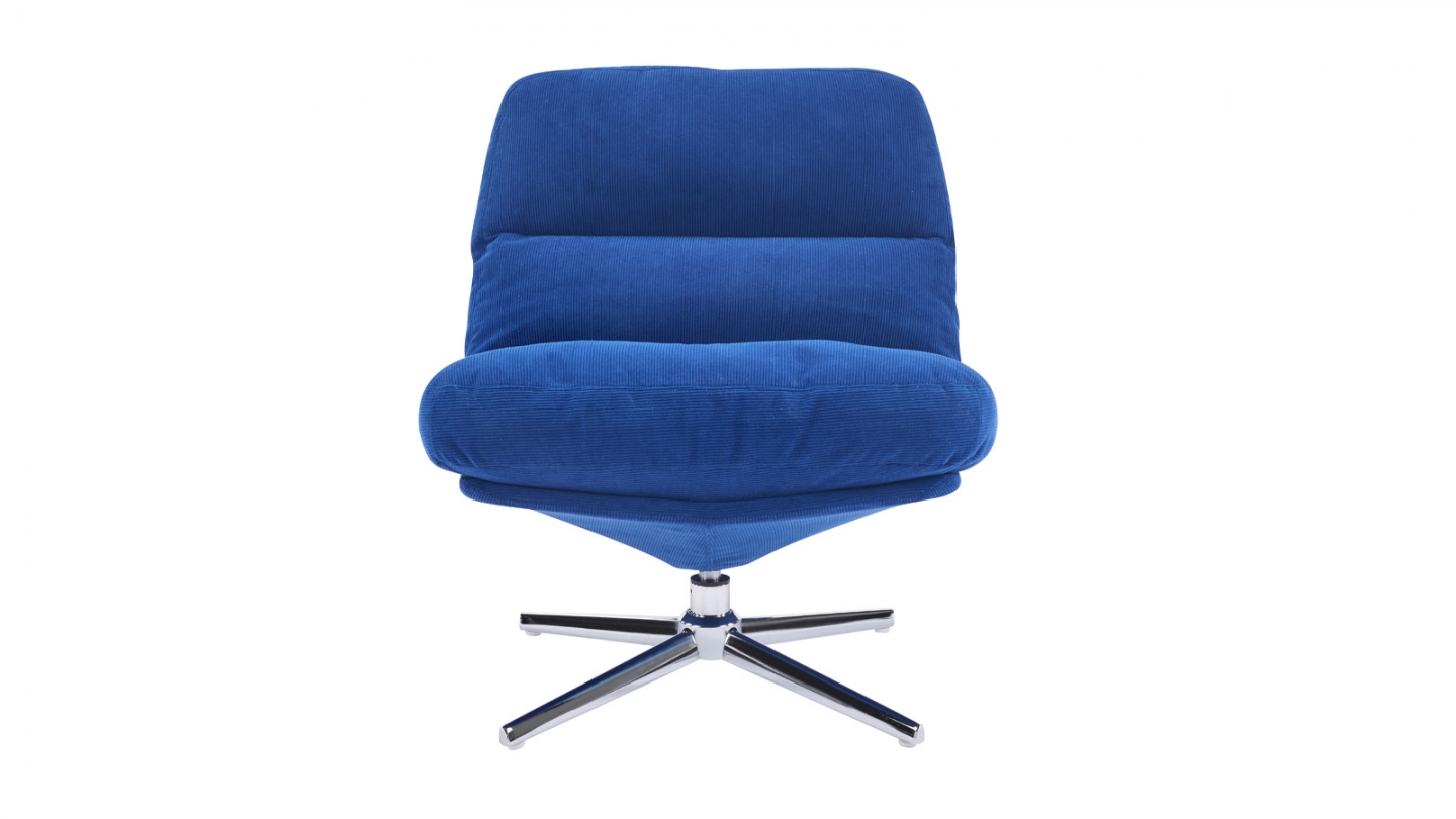 Fauteuil pivotant en velours côtelé bleu électrique et piètement chromé - Julia