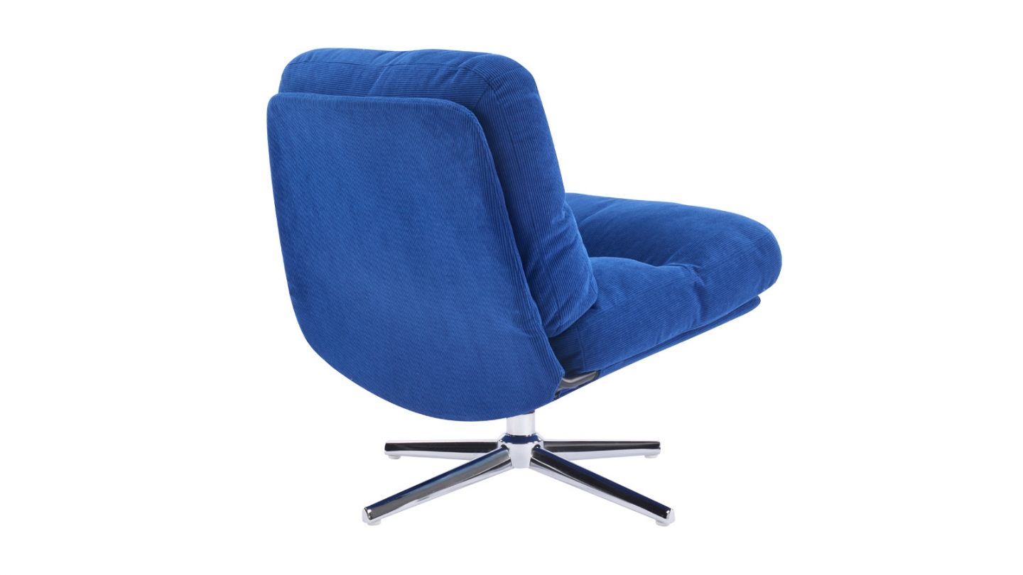 Fauteuil pivotant en velours côtelé bleu électrique et piètement chromé - Julia