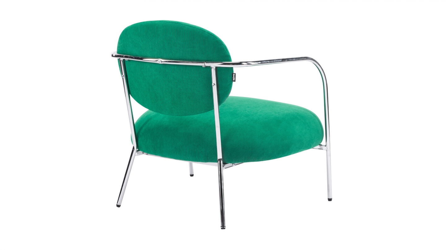 Fauteuil en velours côtelé vert électrique et piètement chromé - Léon