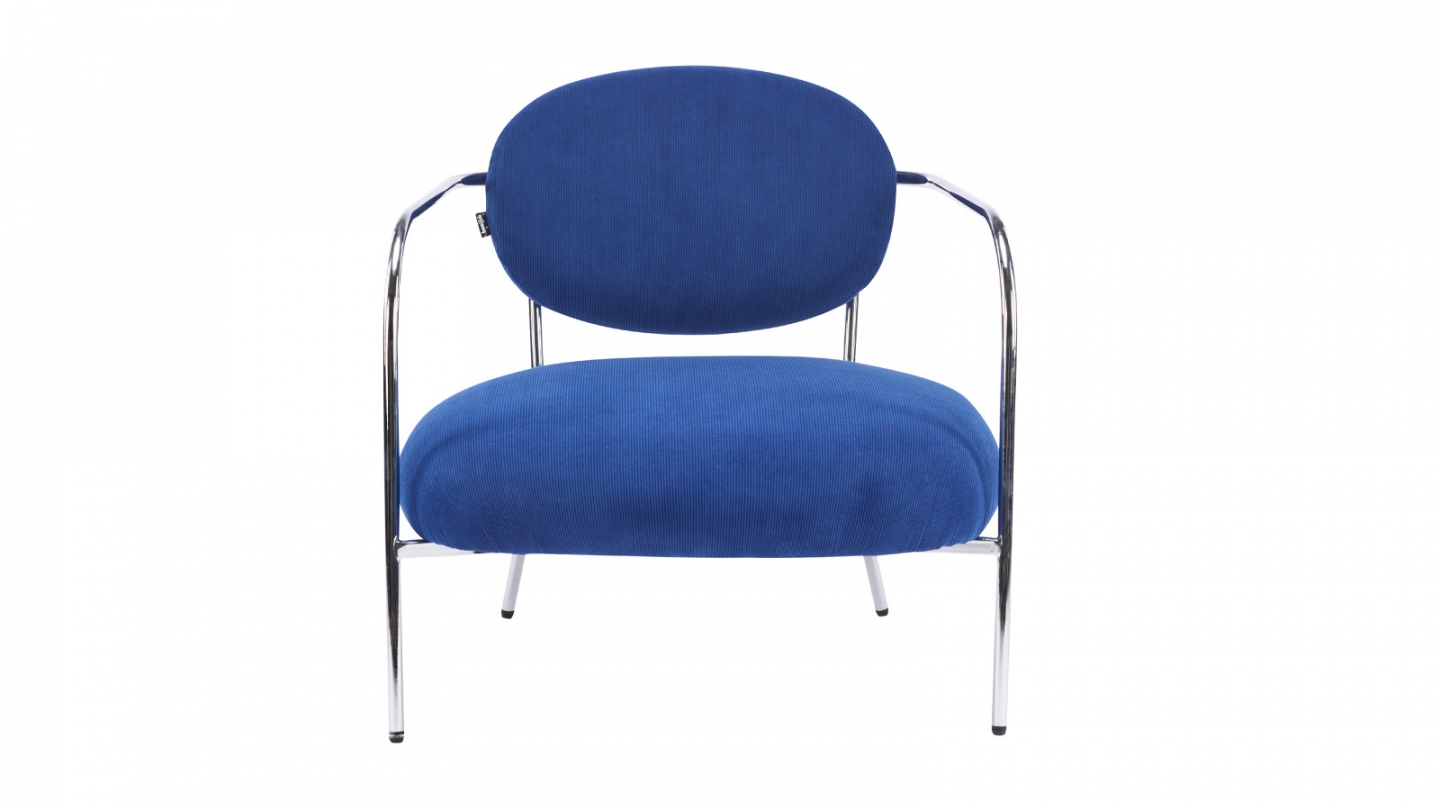 Fauteuil en velours côtelé bleu électrique et piètement chromé - Léon