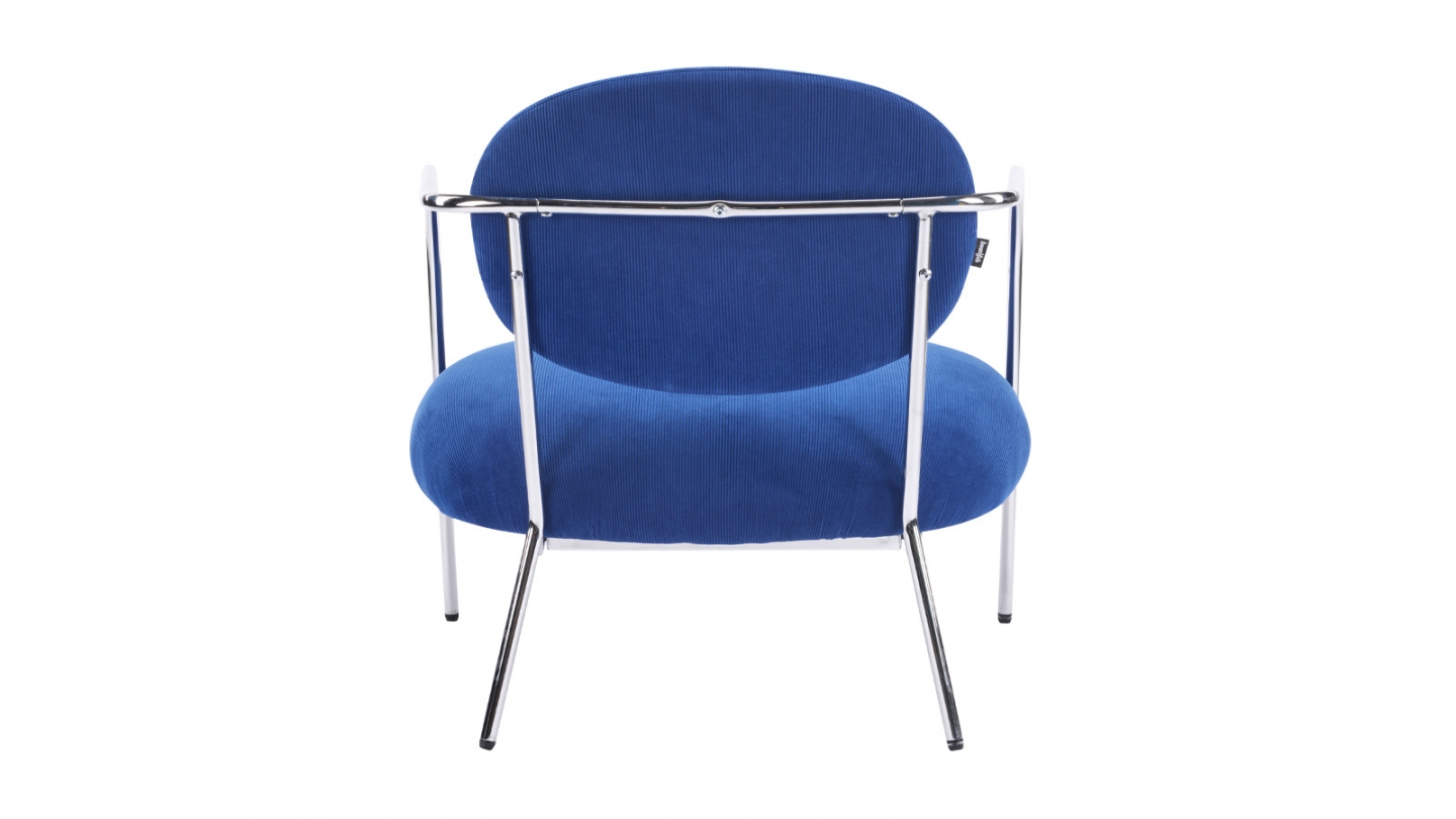 Fauteuil en velours côtelé bleu électrique et piètement chromé - Léon