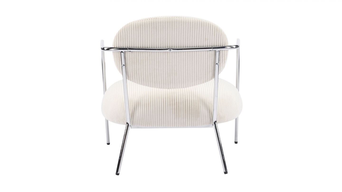 Fauteuil en velours cotelé beige et piètement chromé - Léon