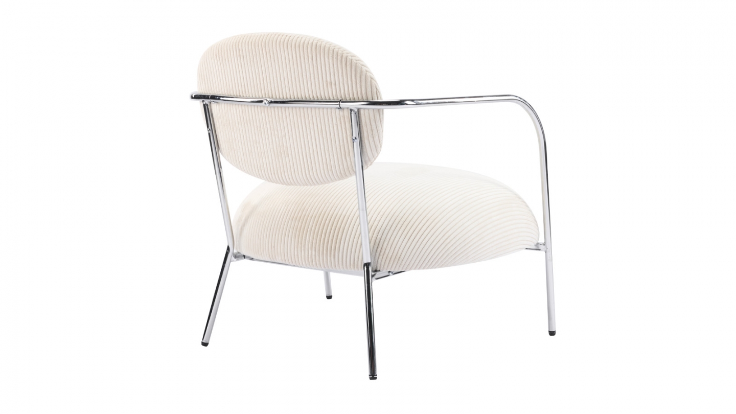 Fauteuil en velours cotelé beige et piètement chromé - Léon