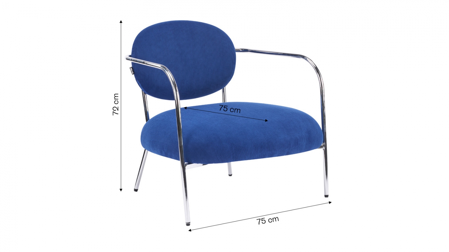 Fauteuil en velours côtelé bleu électrique et piètement chromé - Léon