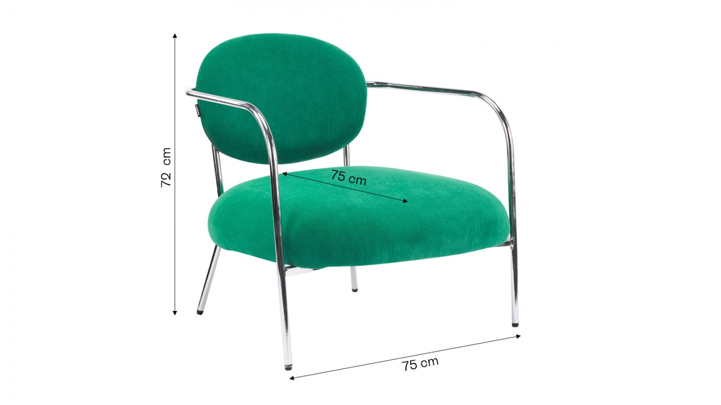 Fauteuil en velours côtelé vert électrique et piètement chromé - Léon