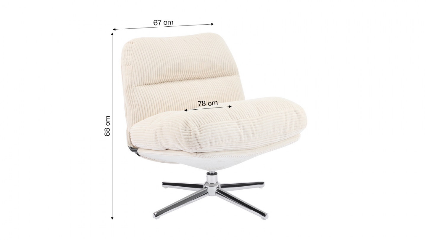Fauteuil pivotant en velours cotelé beige et piètement chromé - Julia