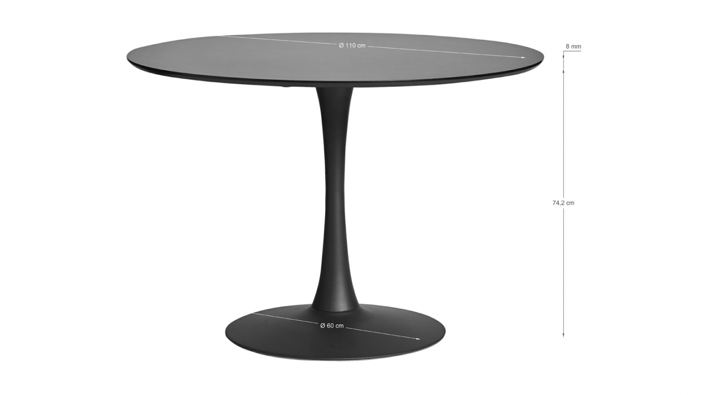 Table à manger ronde noire Ø 110 cm - Lilo