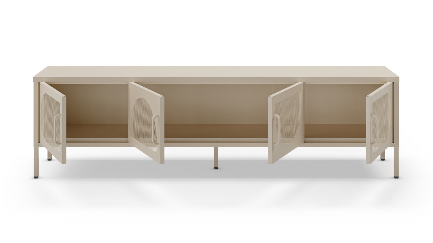 Meuble TV 4 portes en métal beige 180 cm - Inoa
