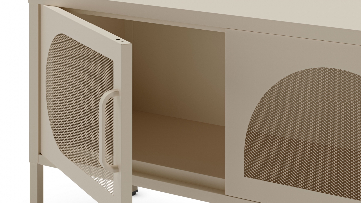 Meuble TV 4 portes en métal beige 180 cm - Inoa