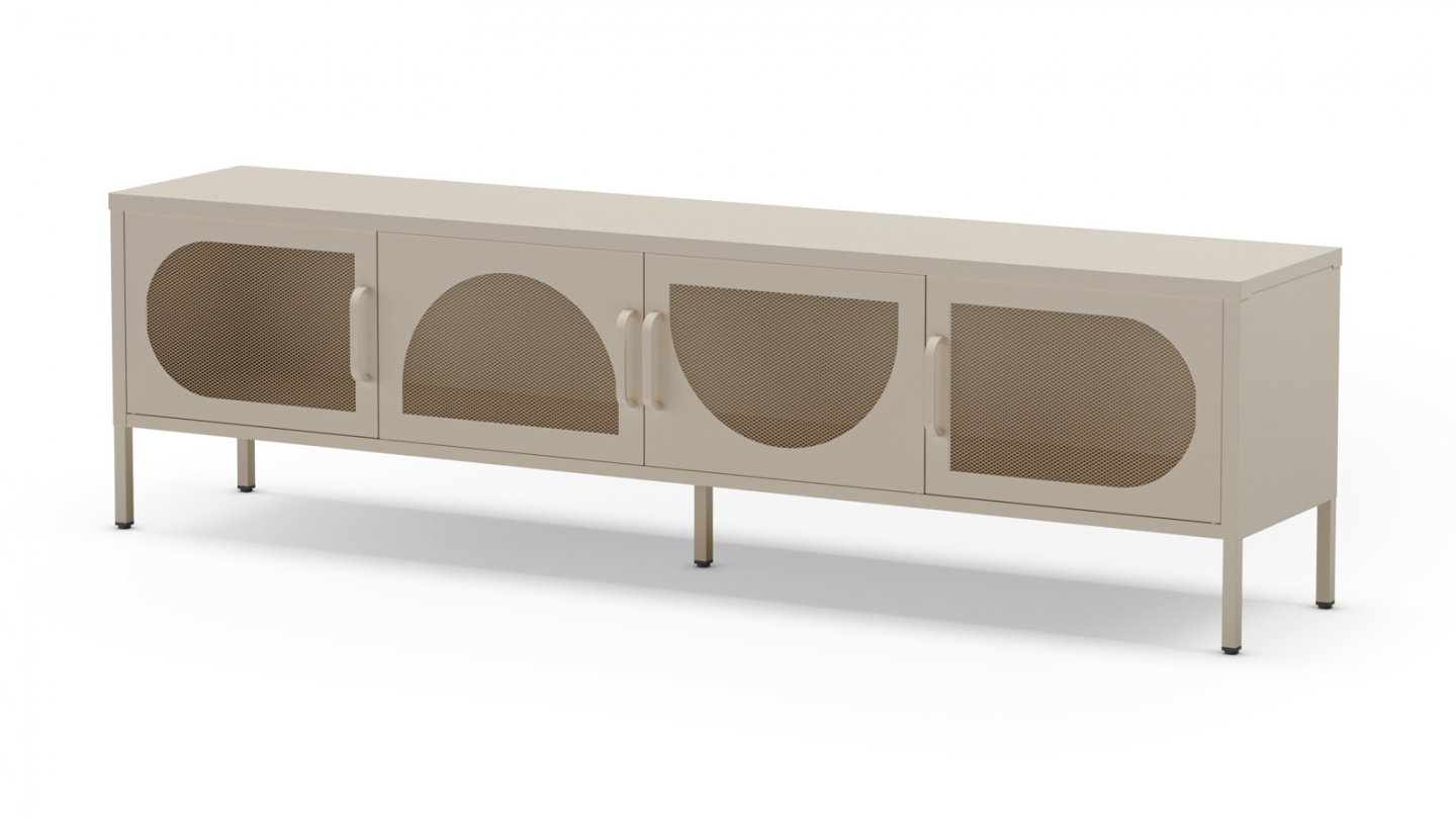 Meuble TV 4 portes en métal beige 180 cm - Inoa