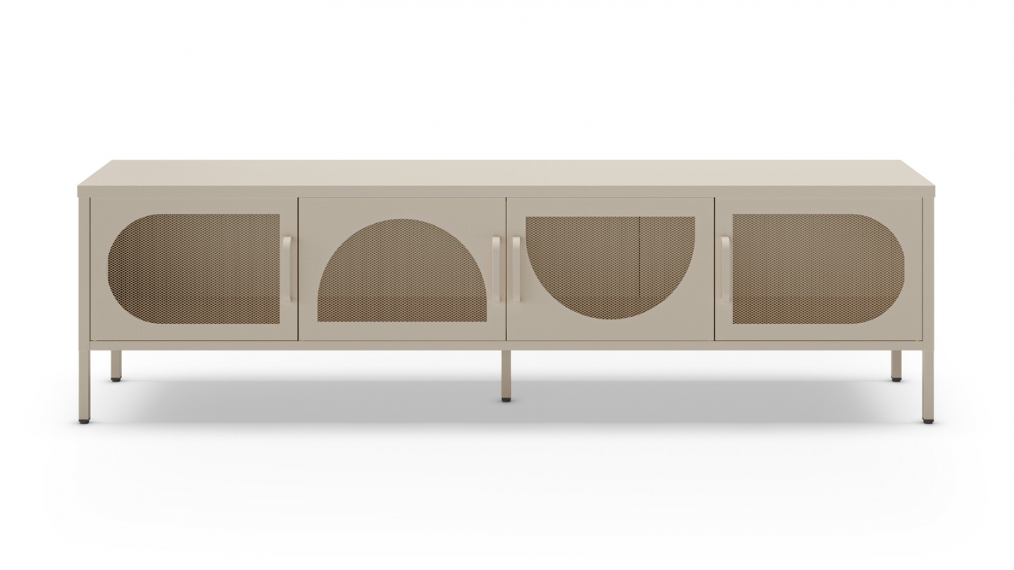 Meuble TV 4 portes en métal beige 180 cm - Inoa