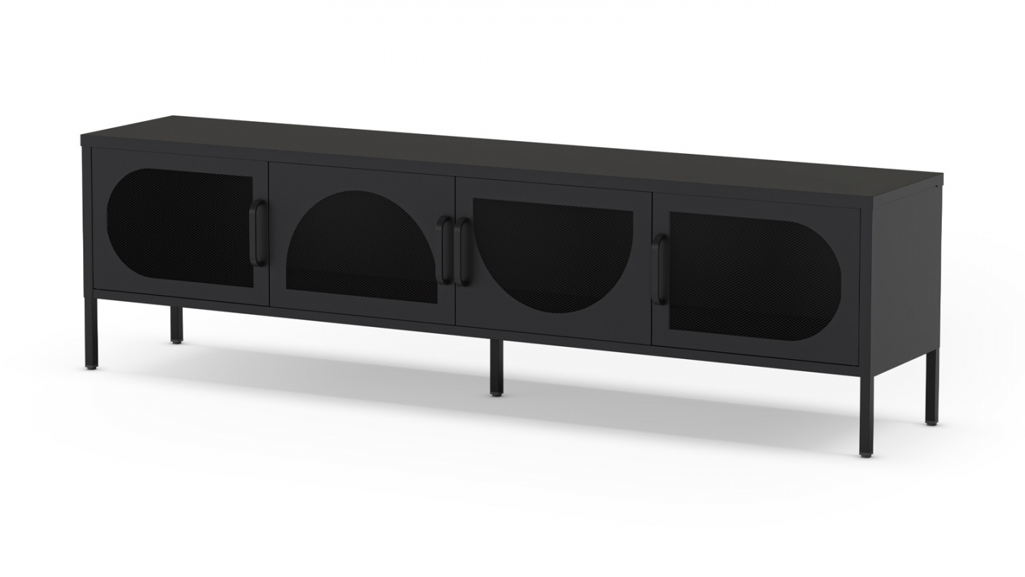 Meuble TV 4 portes en métal noir 180 cm - Inoa