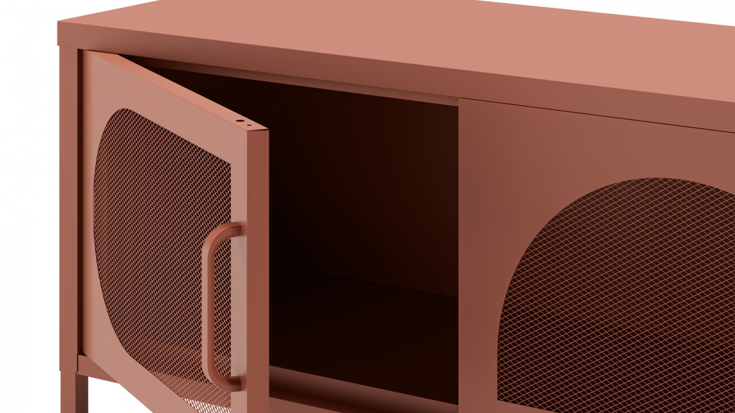 Meuble TV 4 portes en métal terracotta 180 cm - Inoa