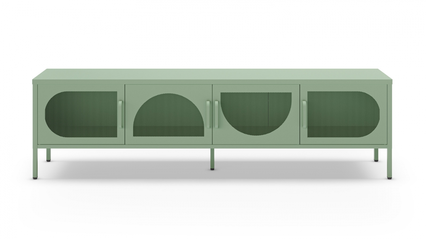 Meuble TV 4 portes en métal vert clair 180 cm - Inoa