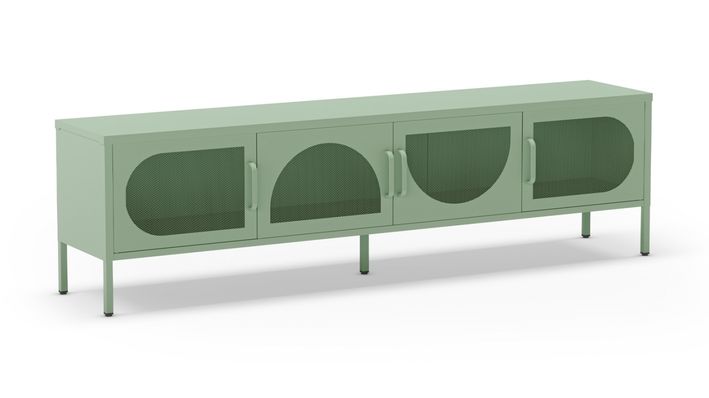 Meuble TV 4 portes en métal vert clair 180 cm - Inoa