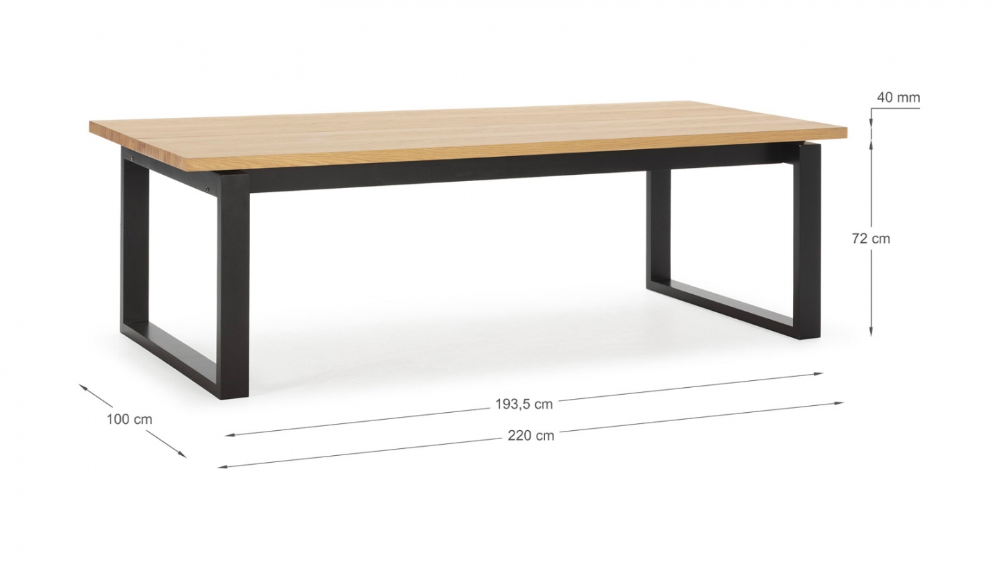 Table à manger rectangulaire en bois, piètement noir, 220 cm - Line