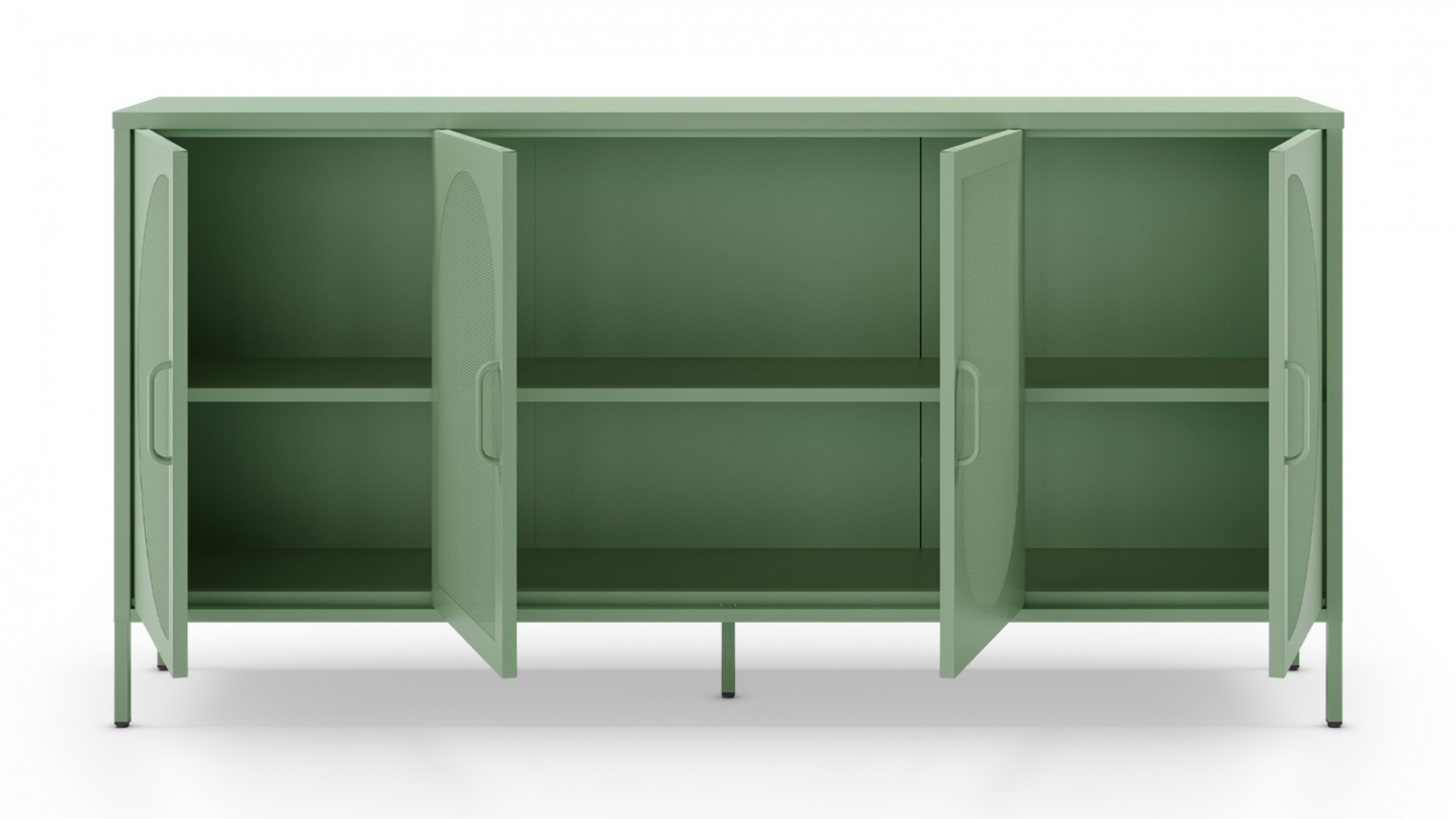 Buffet 4 portes en métal vert clair 160 cm - Inoa