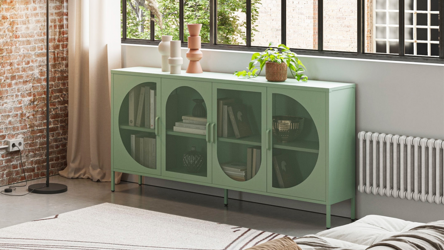 Buffet 4 portes en métal vert clair 160 cm - Inoa