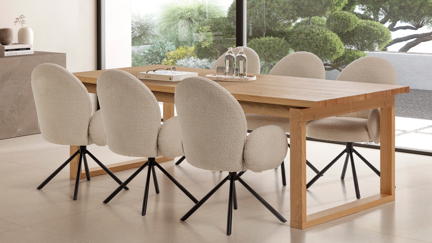 Table à manger rectangulaire en bois, piètement couleur chêne, 220 cm - Line