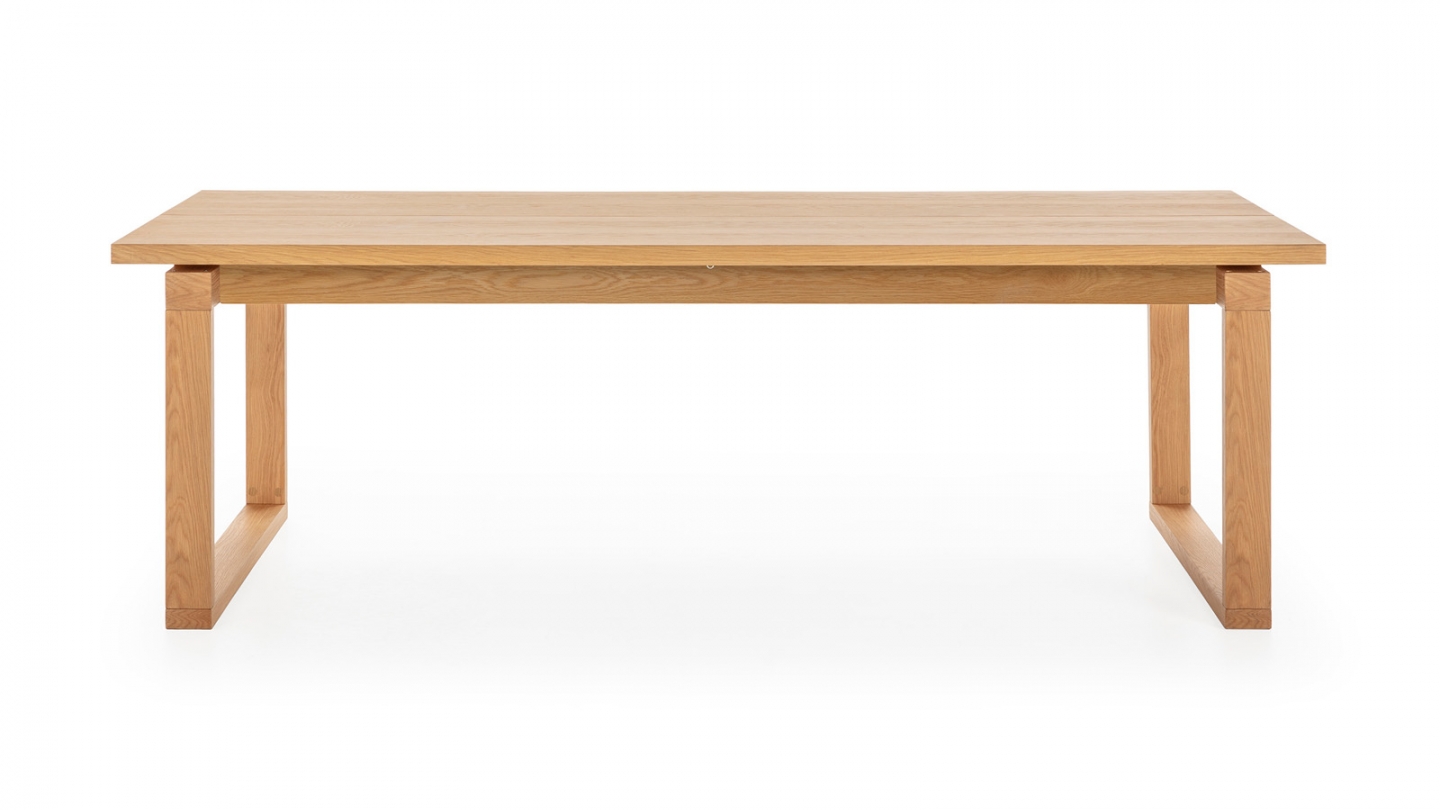 Table à manger rectangulaire en bois, piètement couleur chêne, 220 cm - Line