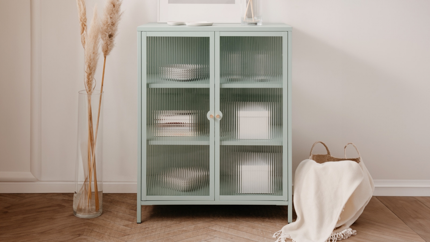 Buffet haut 2 portes vitrées vert menthe - Mick