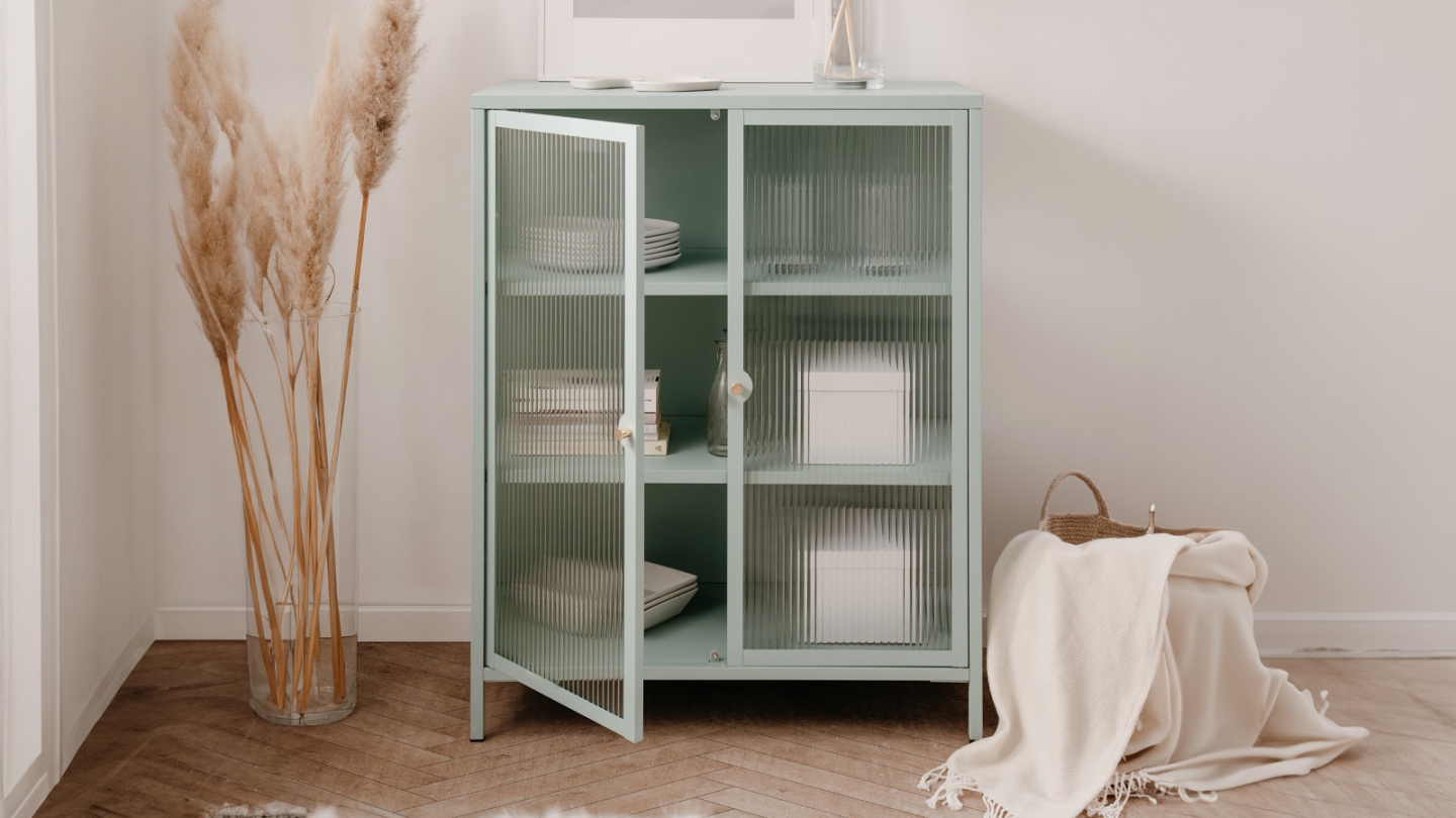 Buffet haut 2 portes vitrées vert menthe - Mick
