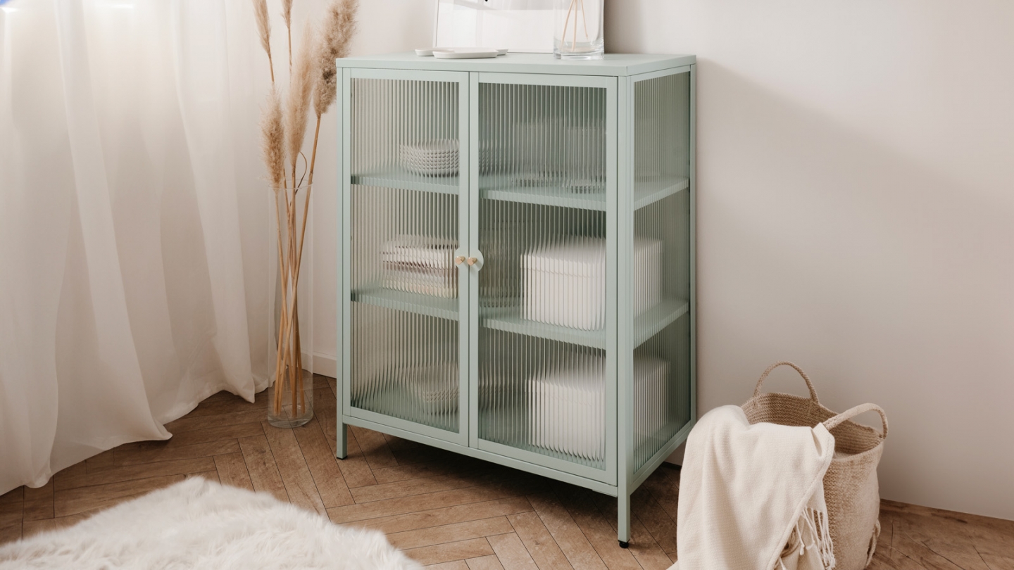 Buffet haut 2 portes vitrées vert menthe - Mick