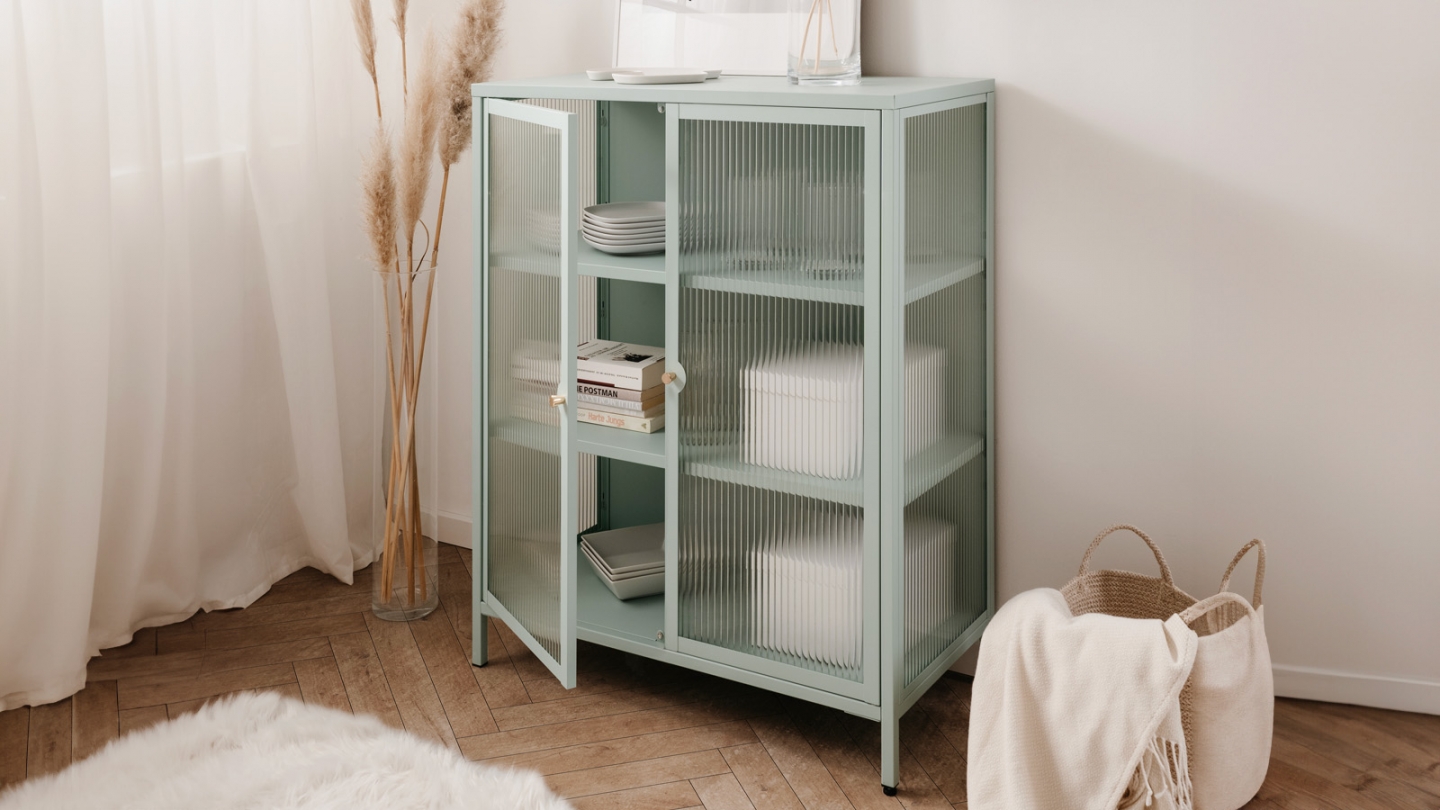 Buffet haut 2 portes vitrées vert menthe - Mick
