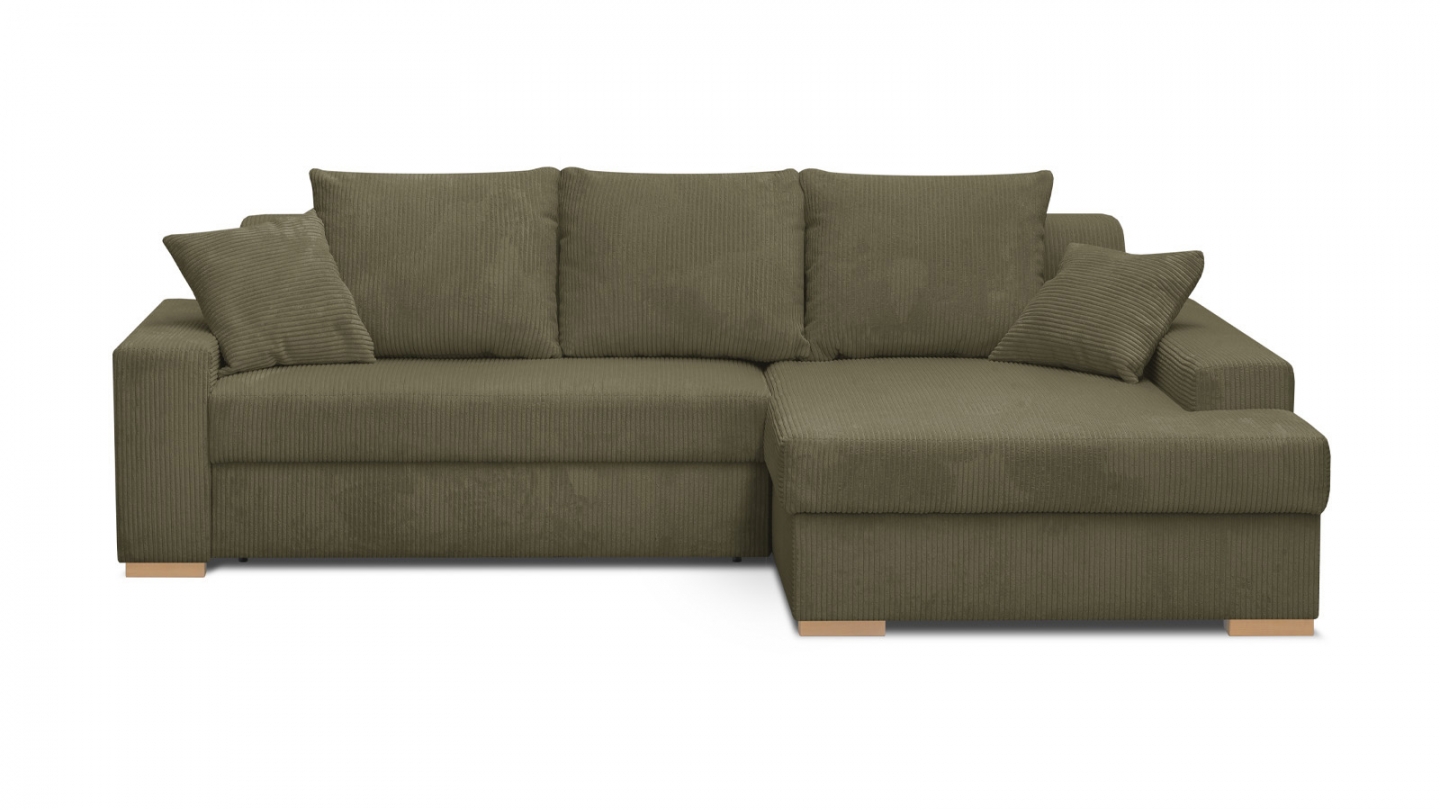 Canapé d'angle à droite convertible 3/4 places en velours côtelé vert kaki - Nyssa Canapé d'angle à droite convertible 3/4 places en velours côtelé vert kaki - Nyssa