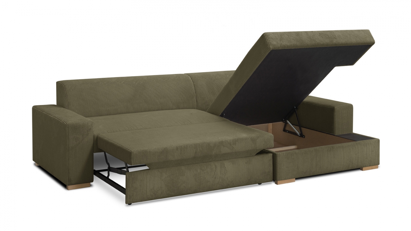 Canapé d'angle à droite convertible 3/4 places en velours côtelé vert kaki - Nyssa Canapé d'angle à droite convertible 3/4 places en velours côtelé vert kaki - Nyssa