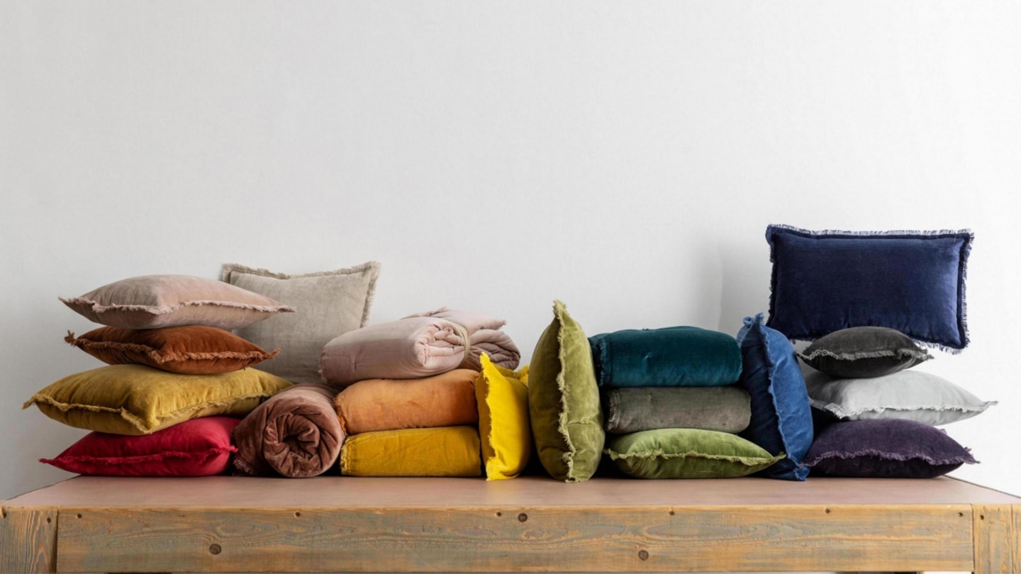 Coussin à frange en velours bleu touareg 40 x 65 cm - Fara