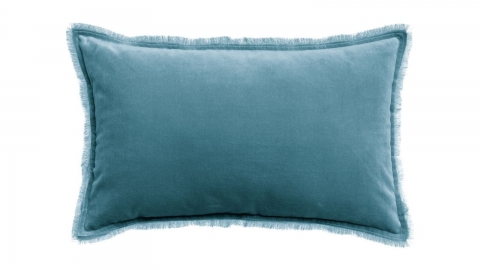 Coussin à frange en velours bleu acier 40 x 65 cm - Fara