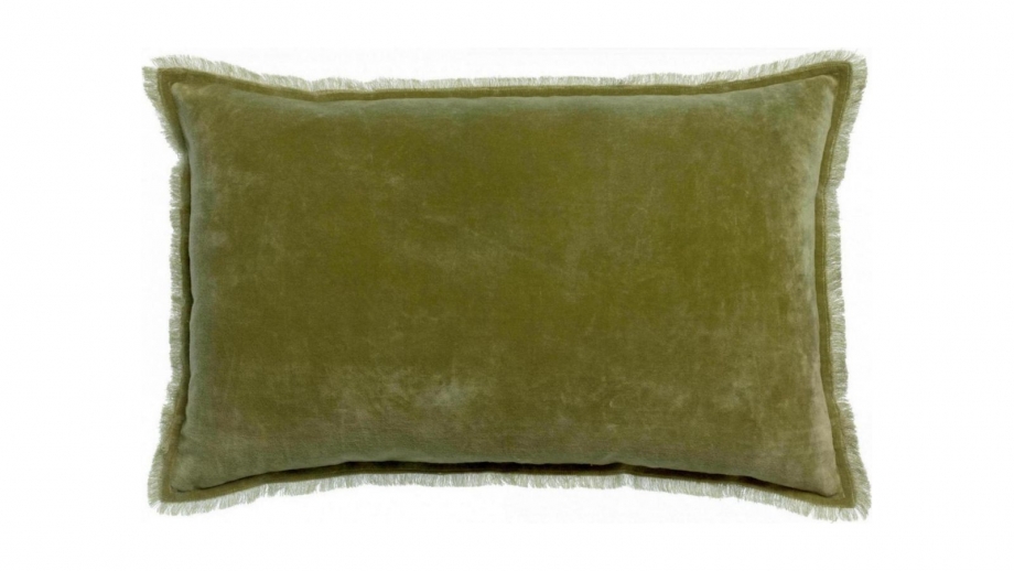 Coussin à frange en velours vert olive 40 x 65 cm - Fara