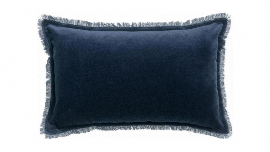 Coussin à frange en velours bleu marine 30 x 50 cm - Fara