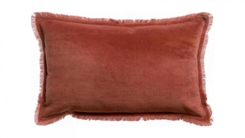 Coussin à frange en velours orange sienne 30 x 50 cm - Fara