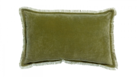 Coussin à frange en velours vert olive 30 x 50 cm - Fara