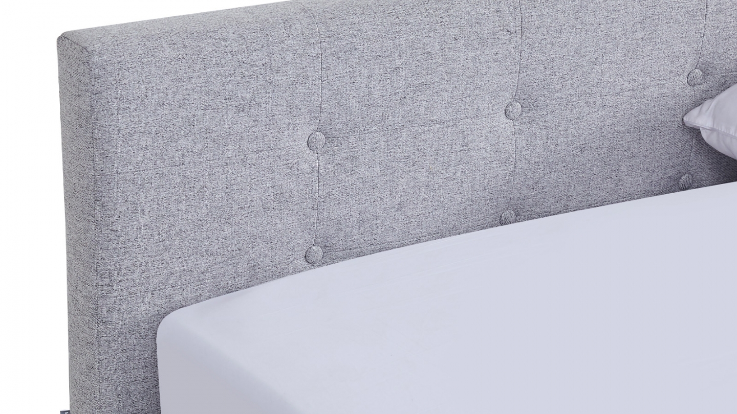 Lit adulte 140x190 cm avec tête de lit capitonnée en tissu gris chiné - Milo
