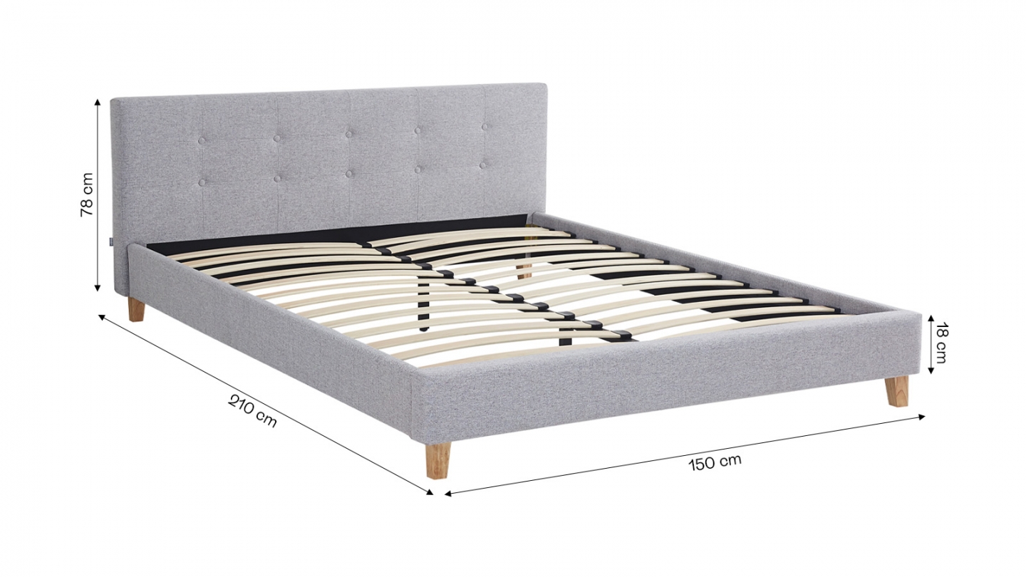 Lit adulte 140x190 cm avec tête de lit capitonnée en tissu gris chiné - Milo