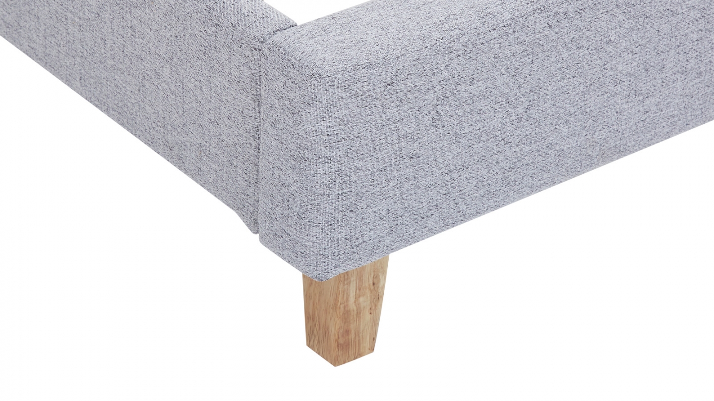 Lit adulte 160x200 cm avec tête de lit capitonnée en tissu gris chiné - Milo