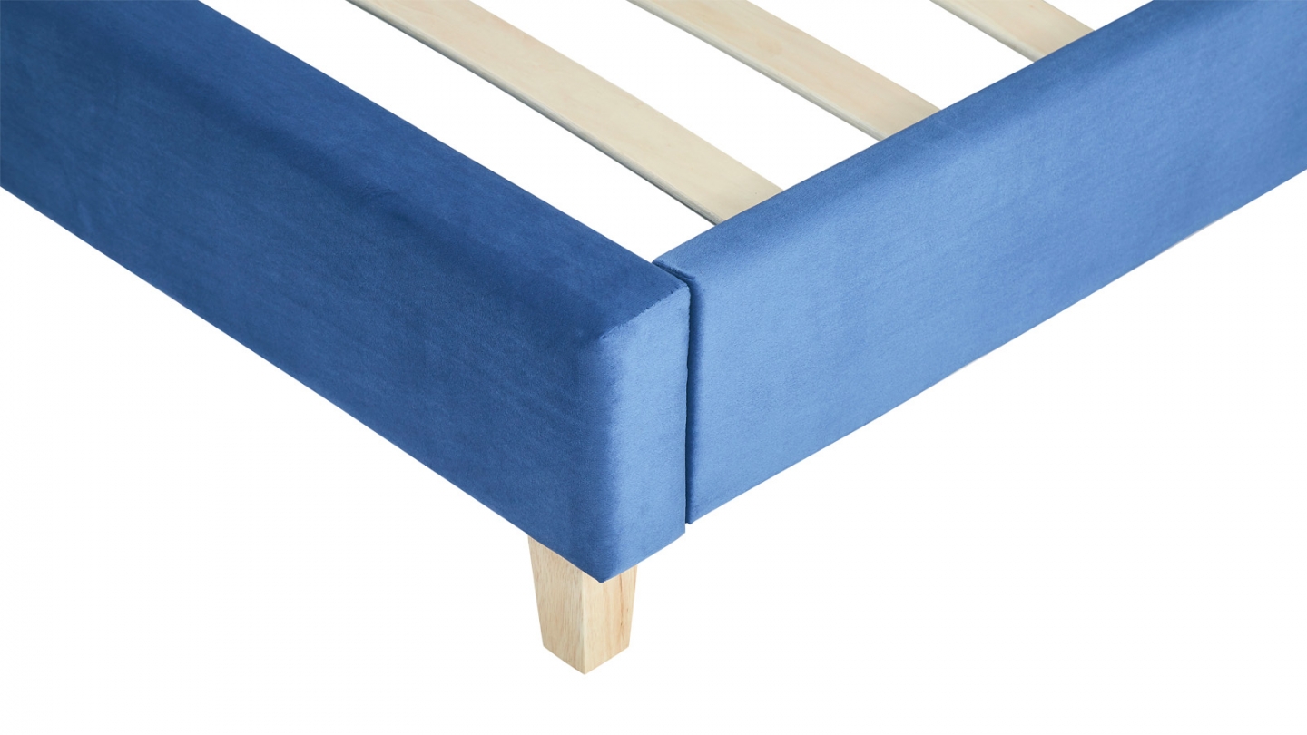 Lit adulte 160x200 cm avec tête de lit capitonnée en velours bleu - Milo