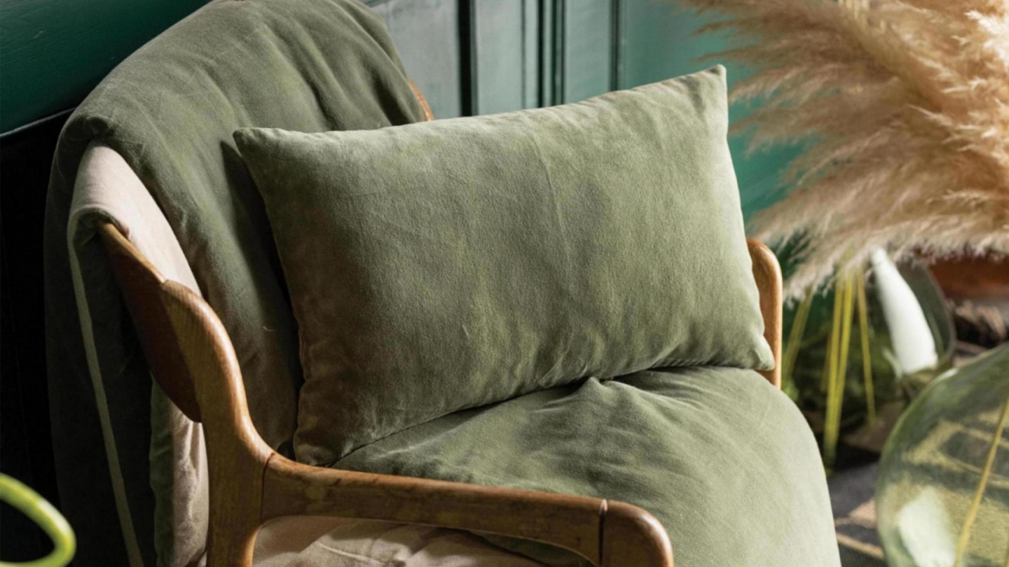 Coussin en velours vert gris 40 x 65 cm - Elise