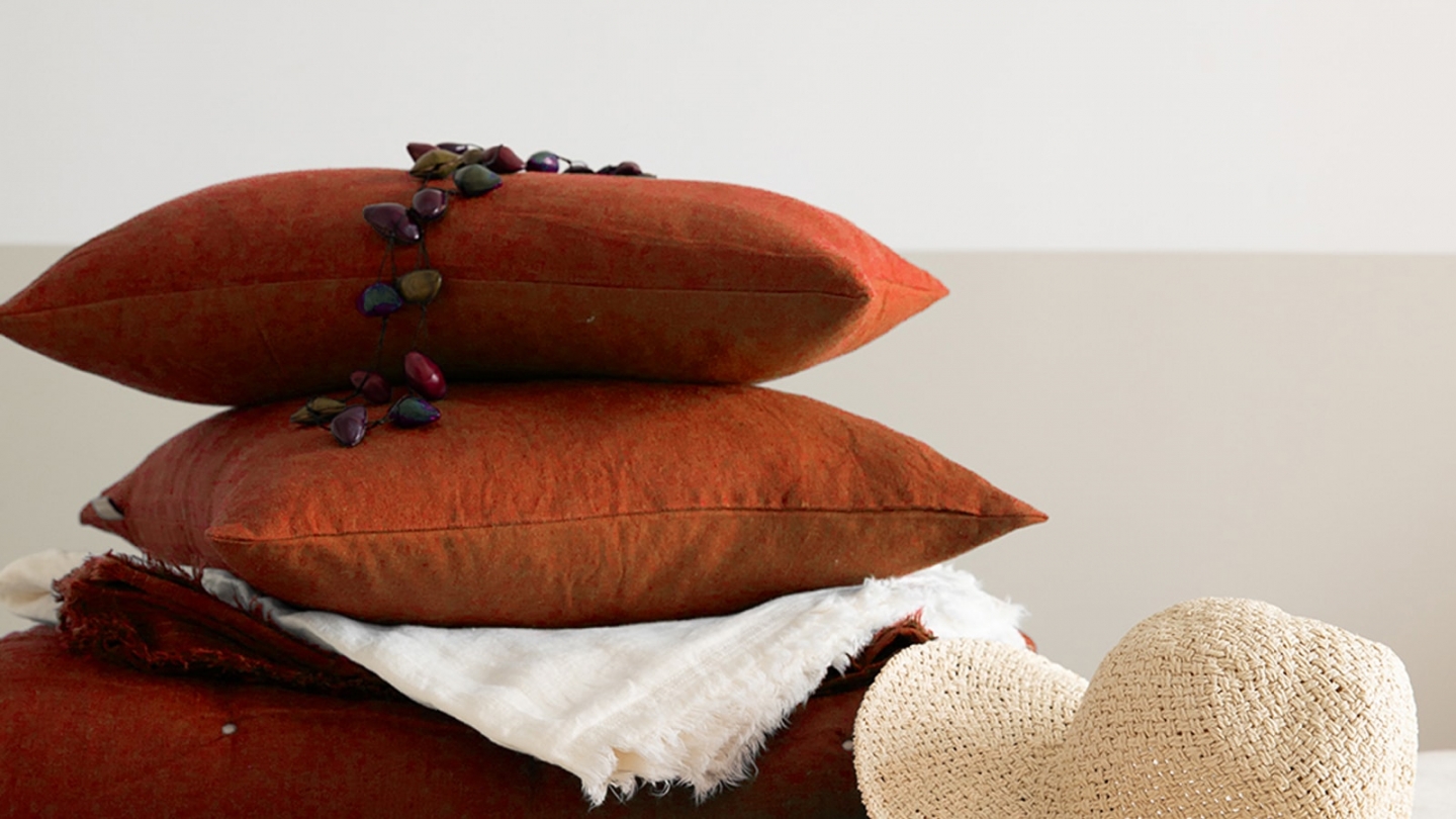 Coussin lin et coton orange rooibos 40 x 65 cm - Zeff