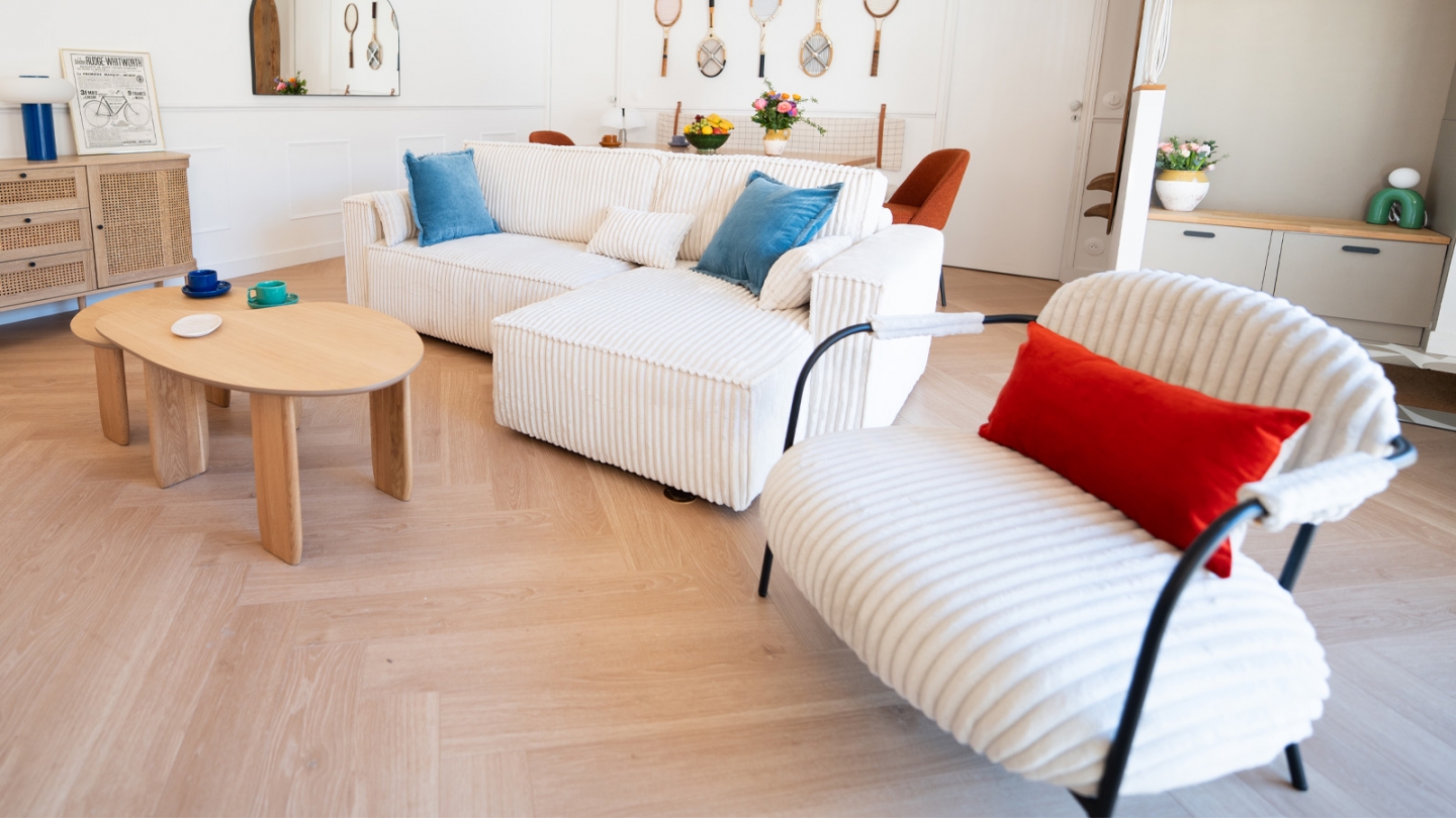 Fauteuil en velours côtelé beige - Léon