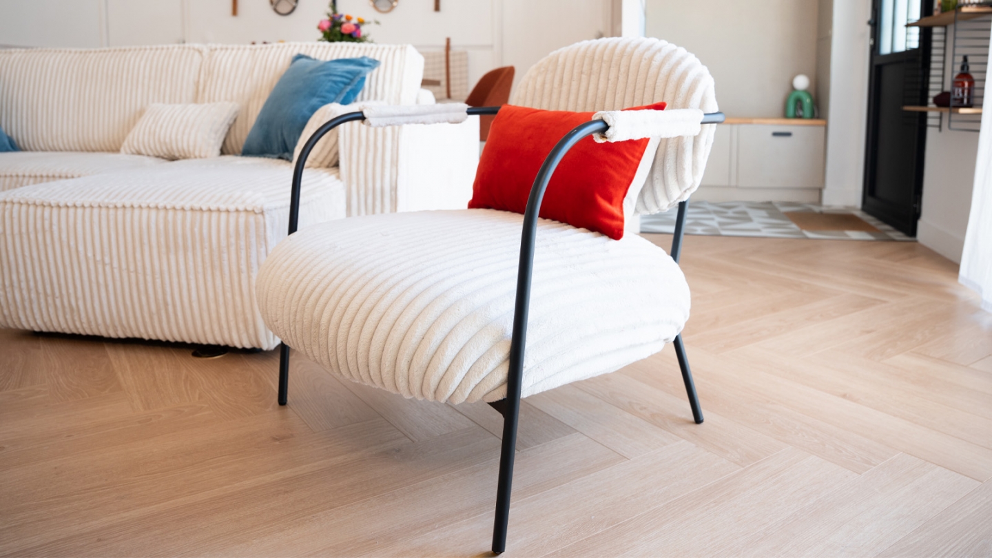 Fauteuil en velours côtelé beige - Léon