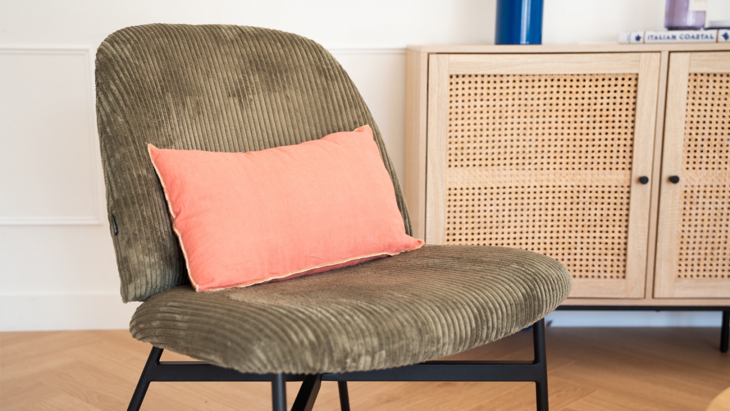 Fauteuil en velours côtelé vert kaki - Petra