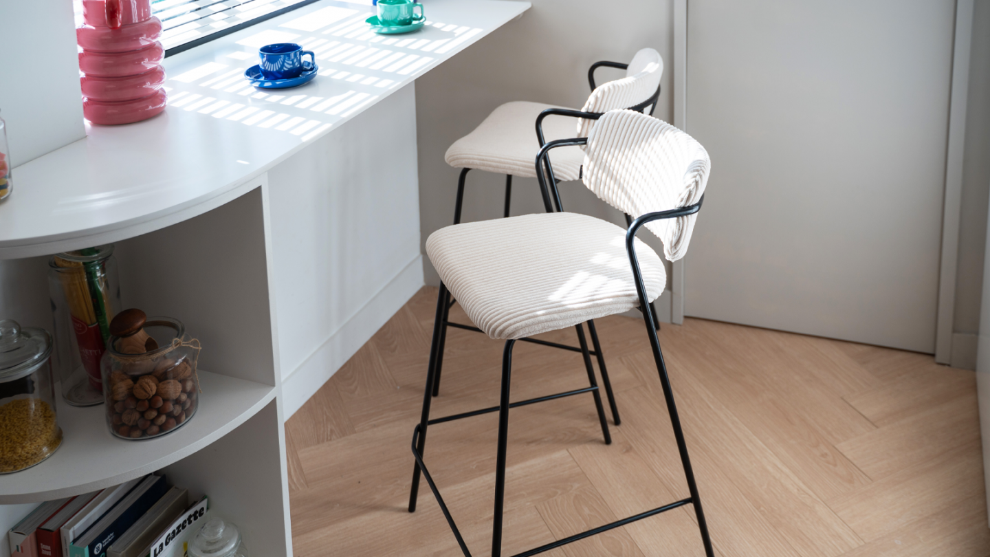 Lot de 2 tabourets de bar en velours côtelé beige - Jones