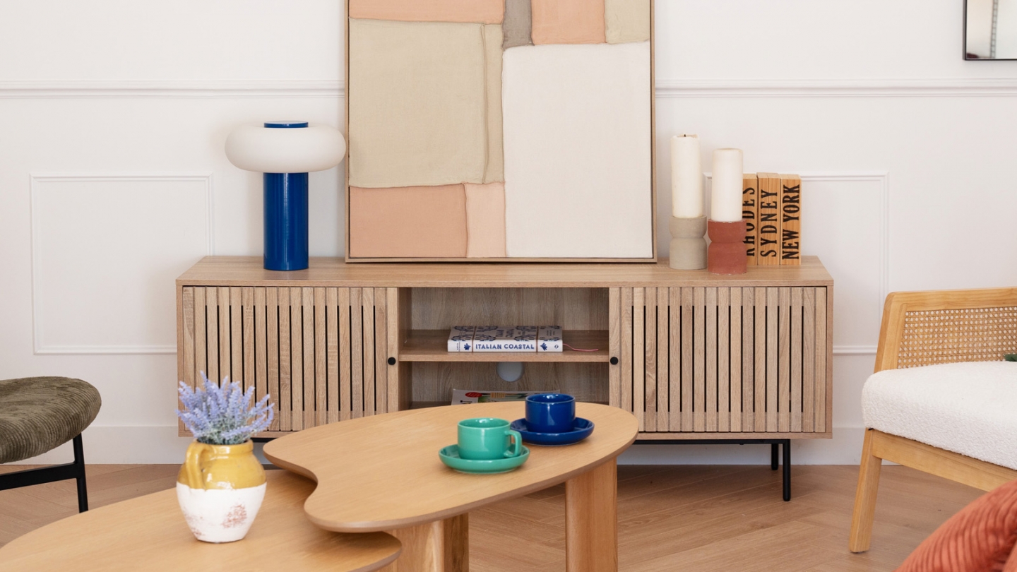Meuble TV 2 portes couleur chêne 160 cm - Solna