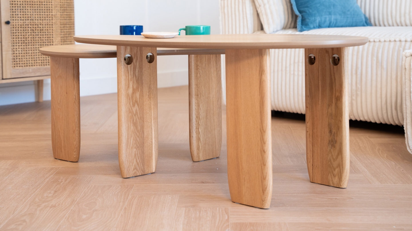 Table basse organique en bois placage chêne 100 cm - Aria
